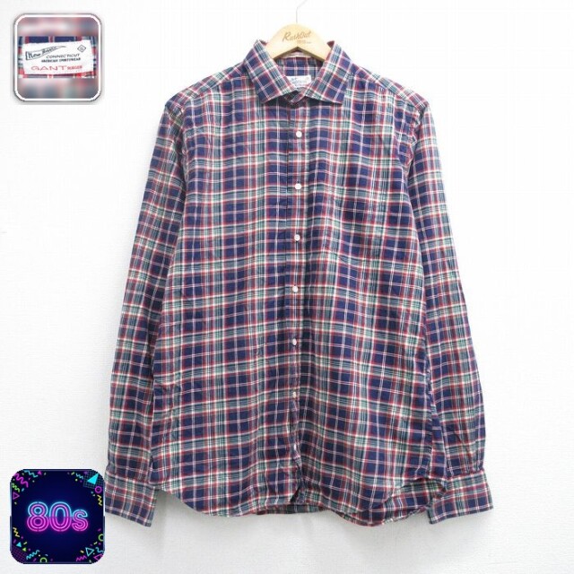 GANT 80s 長袖シャツ ネイビーチェック メンズL相当 | 古着