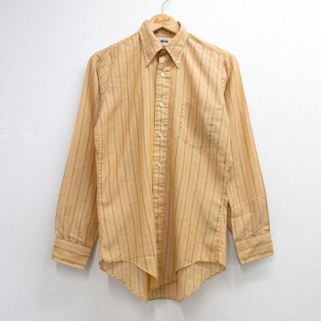 70s 長袖シャツ ストライプ オレンジ メンズS相当 | 古着