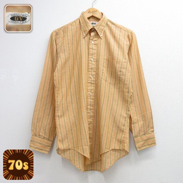 70s 長袖シャツ ストライプ オレンジ メンズS相当 | 古着