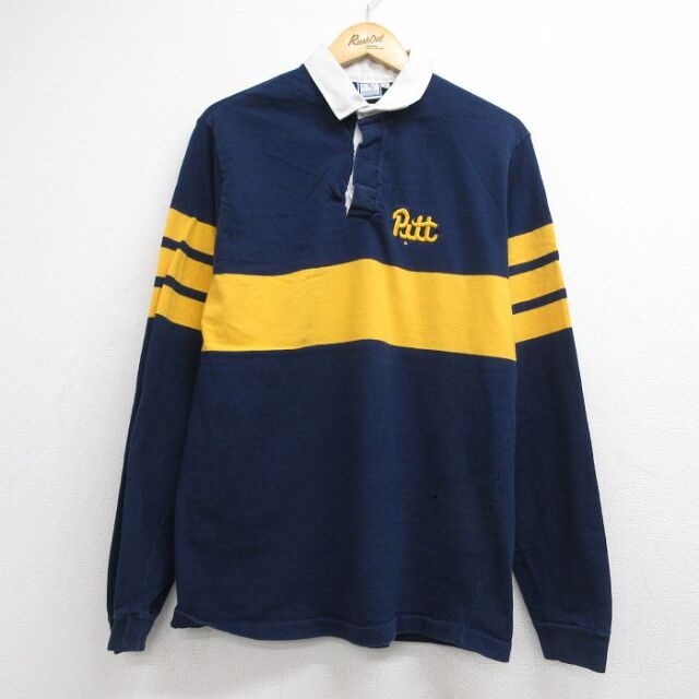 90s 長袖ラガーシャツ Pitt ネイビー メンズM相当 | 古着