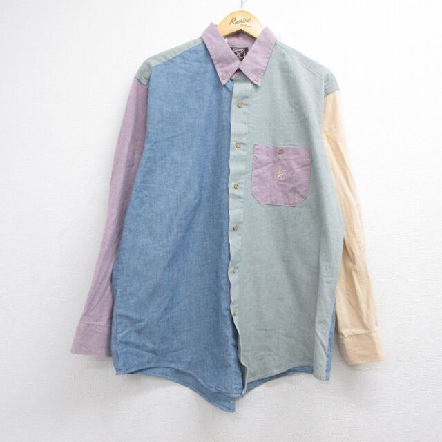 90s 長袖シャツ マルチカラー ライトブルー メンズXL相当 | 古着