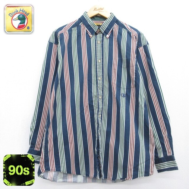 ダクヘッド 90s 長袖シャツ ネイビーストライプ メンズXL相当 | 古着