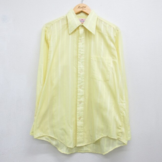 Habersham 70s 長袖シャツ ストライプ イエロー メンズXL相当 | 古着