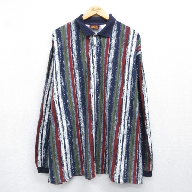 FADED GLORY 90s 長袖ポロシャツ ストライプ ネイビー メンズXL相当 | 古着