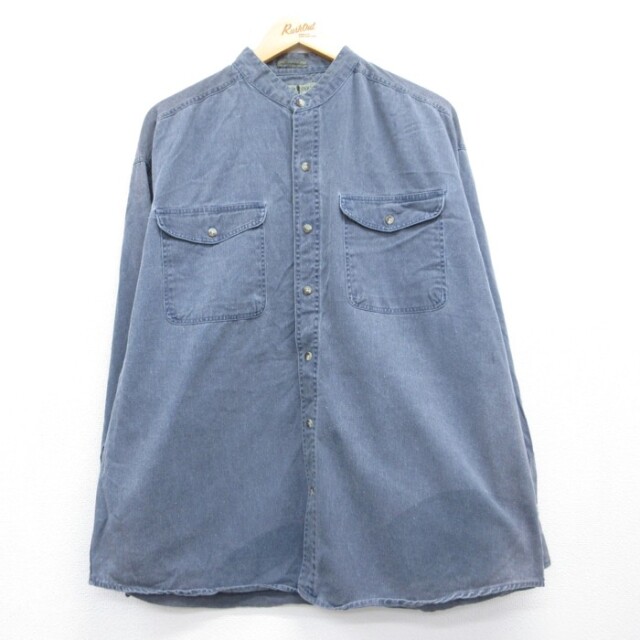 ROBERT STOCK 長袖 シャツ 00s コットン ノーカラー ネイビー メンズXL相当 | 古着