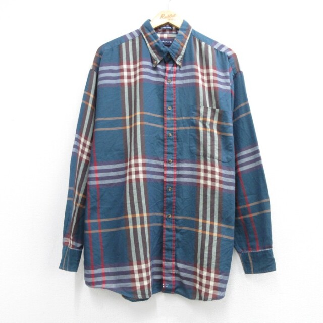 GANT ネイビーチェ 長袖 シャツ 90s ボタンダウン チェック メンズXL相当 | 古着