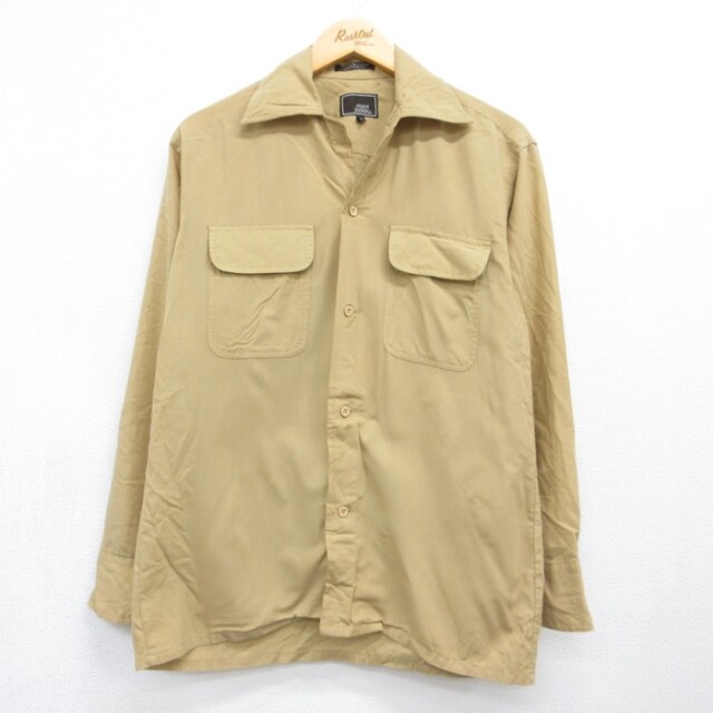 JOHN HENRY 長袖 シャツ 70s フラップポケット アクリル オープンカラー ブラウン メンズM相当 | 古着