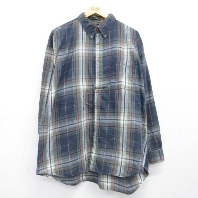 長袖 シャツ 90s フランネル ボタンダウン グリーン チェック メンズXL相当 | 古着