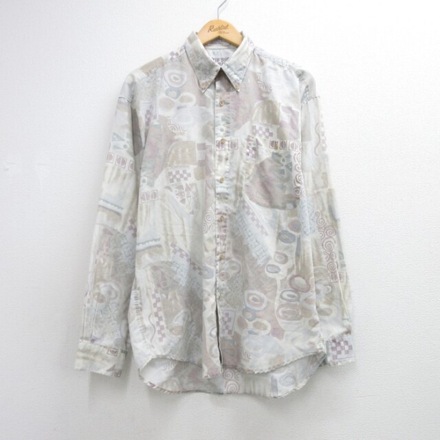 TIP TOP TAILORS 90s 長袖シャツ 総柄 ベージュ メンズL相当 | 古着