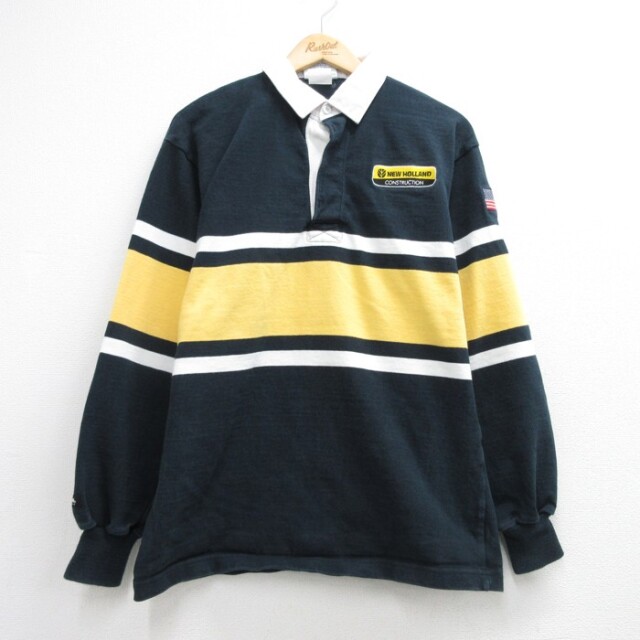 バーバリアン 90s 長袖シャツ 刺繍ロゴボーダー ブラック メンズM相当 | 古着