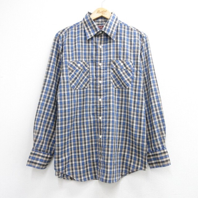KINGSPORT 80s 長袖シャツ ブルーチェック L | 古着 26aug26
