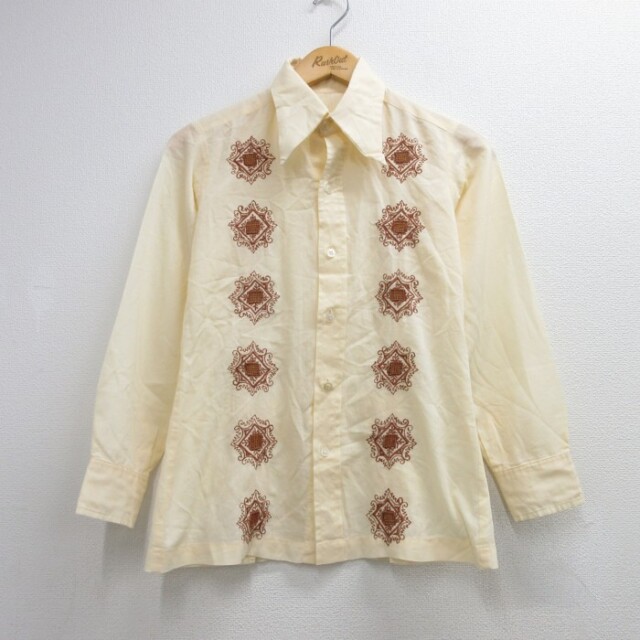70s 長袖シャツ 刺繍総柄 イエロー メンズXS相当 | 古着