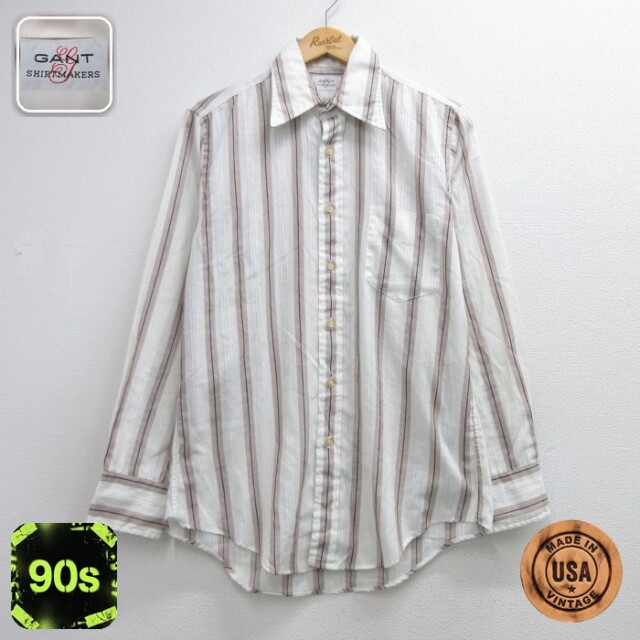 GANT 長袖 シャツ 90s ストライプ USA製 メンズM相当 | 古着