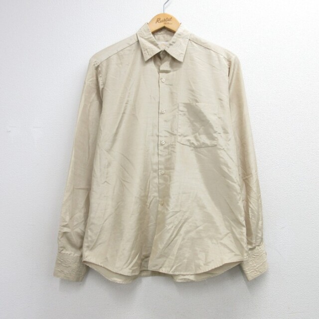 80s 長袖シャツ ベージュ メンズM相当 | 古着