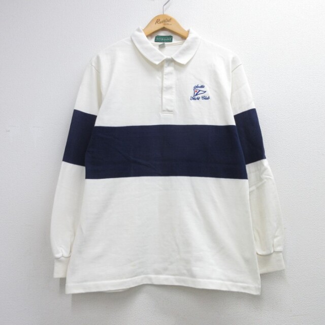 OUTER BANKS 長袖シャツ 刺繍ロゴ ホワイトボーダー メンズM相当 | 古着