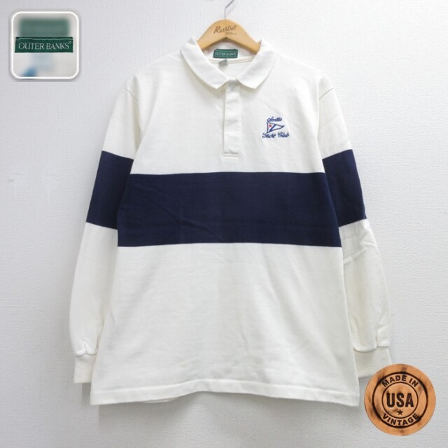 OUTER BANKS 長袖シャツ 刺繍ロゴ ホワイトボーダー メンズM相当 | 古着