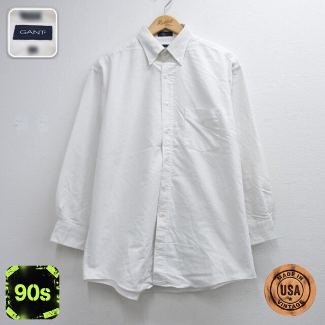 GANT 長袖 シャツ 90s オックスフォード ボタンダウン USA製 ホワイト メンズXL相当 | 古着