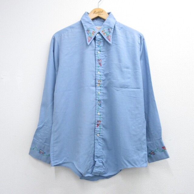 Dannelli 80s 長袖シャツ 花柄刺繍 ライトブルー メンズM相当 | 古着