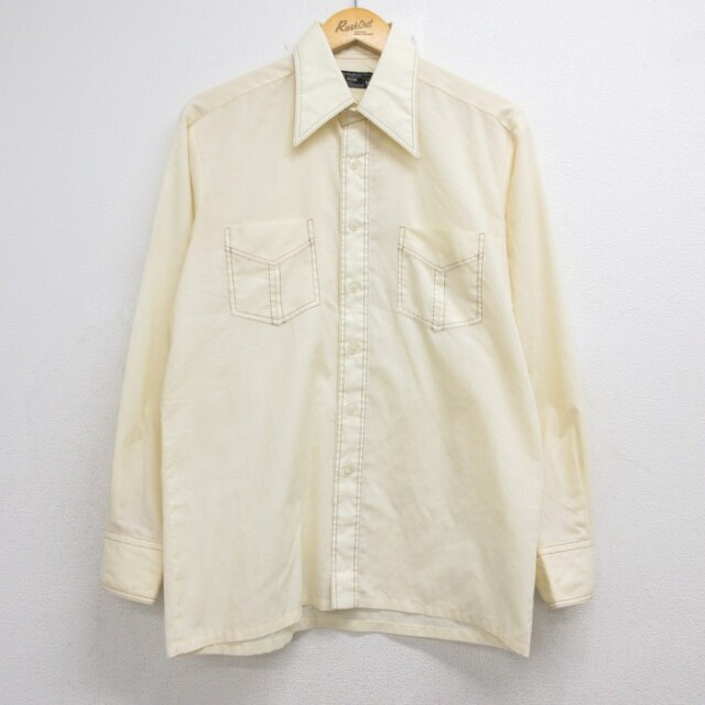 JCPenney 70s 長袖シャツ コントラストステッチ イエロー メンズL相当 | 古着