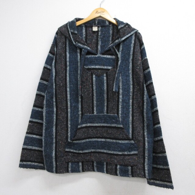 MOLINA 長袖 90s メキシカンパーカー カンガルーポケット メキシコ製 ネイビー ストライプ メンズXL相当 | 古着