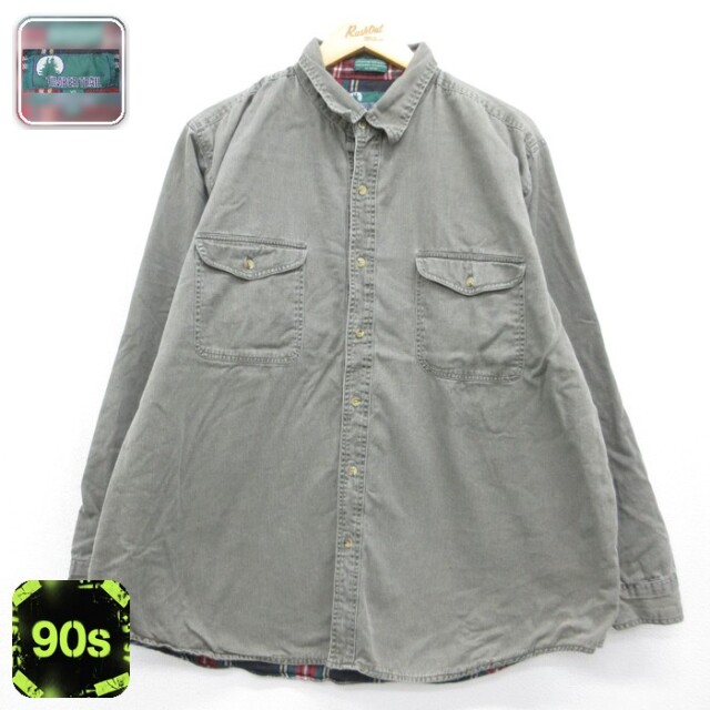 TIMBER TRAIL 90s 長袖シャツ チェック裏地 カーキ メンズXL相当 | 古着
