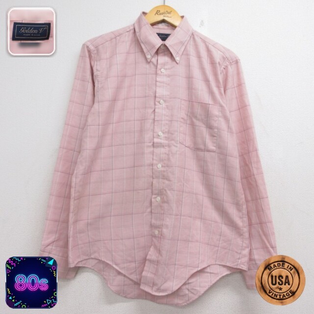 Golden V 80s 長袖シャツ チェック ピンク メンズL相当 | 古着