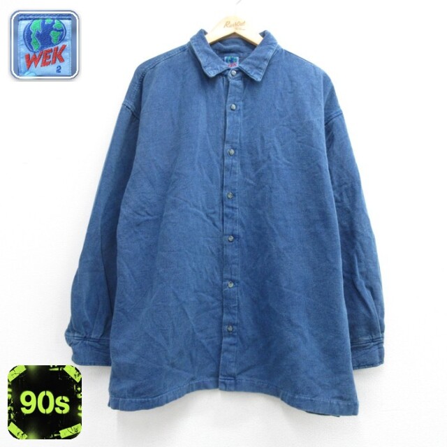 WEK 90s 長袖シャツ ブルー メンズXL相当 | 古着