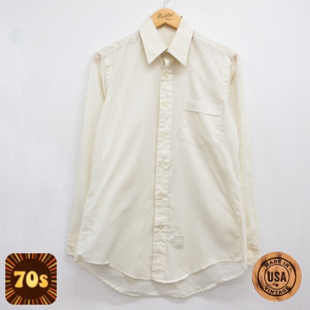 70s 長袖シャツ 胸ポケット イエロー メンズM相当 | 古着