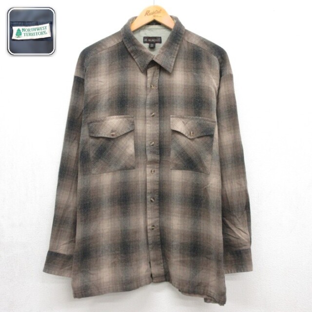 M.McMullin 90s 長袖シャツ フラップポケット オンブレチェック ベージュ メンズXL相当 | 古着