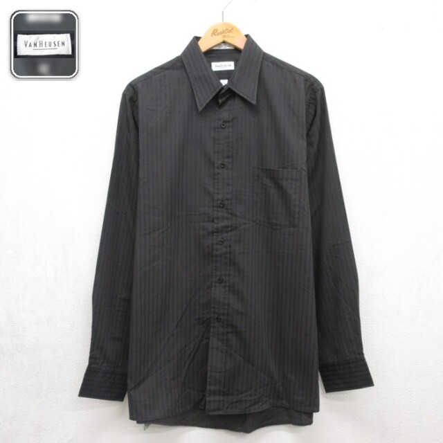 VAN HEUSEN 00s 長袖シャツ ストライプ ブラック メンズL相当 | 古着