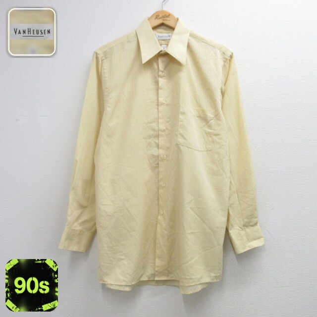 VAN HEUSEN 長袖シャツ ストライプ イエロー メンズL相当 | 古着