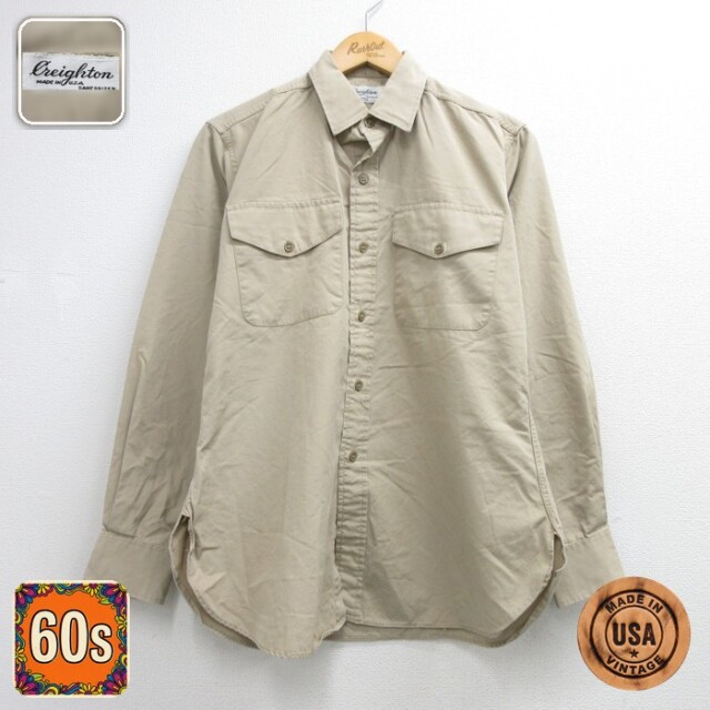 Creighton 60s 長袖シャツ ワーク ベージュ メンズL相当 | 古着