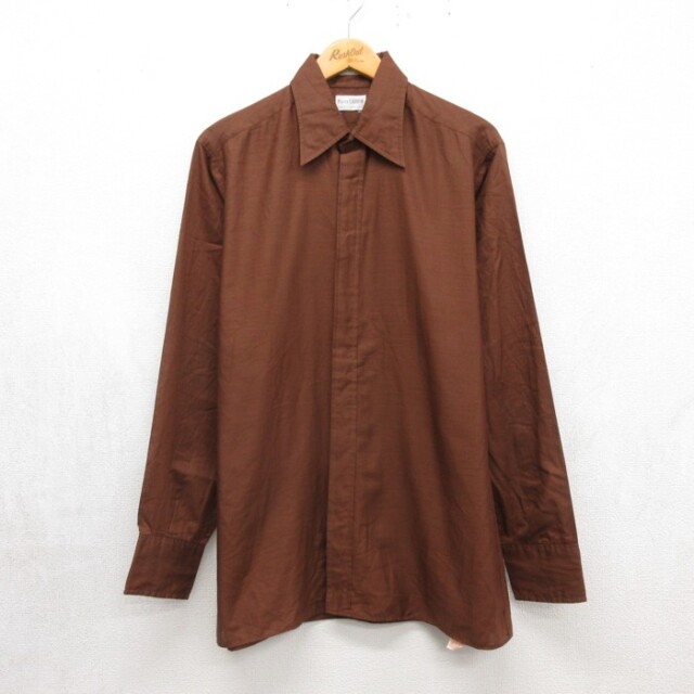 L★古着 Pierre CARDIN 長袖 シャツ メンズ 70年代 70s ピエールカルダン USA製 ブラウン【spe】 26sep28
