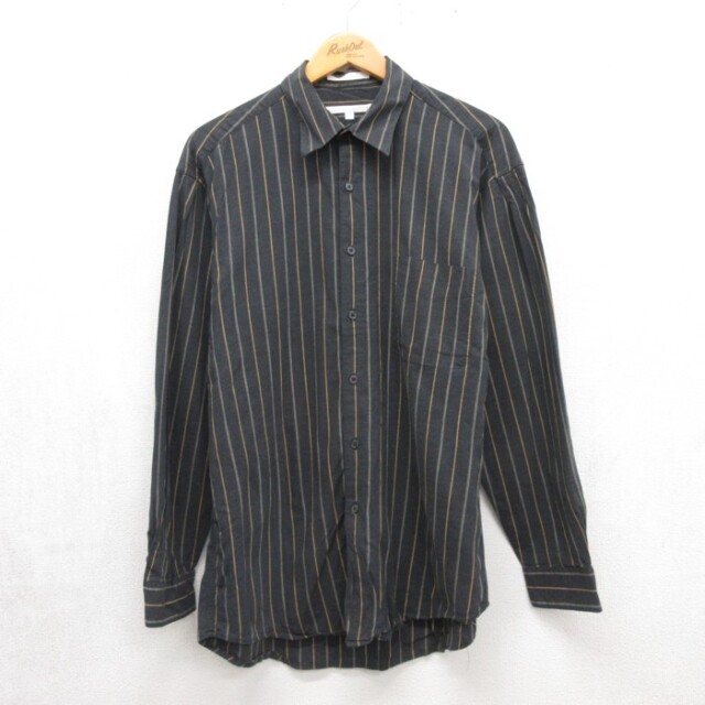L★古着 PERRY ELLIS 長袖 シャツ メンズ 00年代 00s ペリーエリス ストライプ ブラック【spe】 26oct06