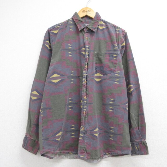 古着通販 L☆古着 GRAFFITI 長袖 シャツ メンズ 90年代 90s ネイティブ