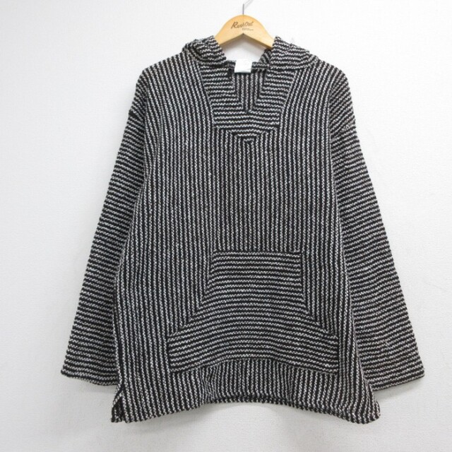 L★古着 FRANKS 長袖 メンズ メキシカンパーカー カンガルーポケット メキシコ製 ブラウン ストライプ【spe】 26oct06