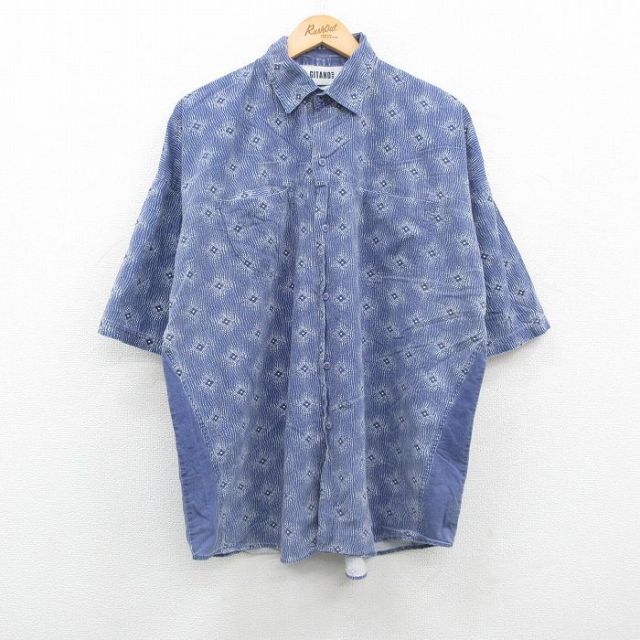 ギタノ 90s 半袖シャツ 総柄 ネイビー XL | 古着