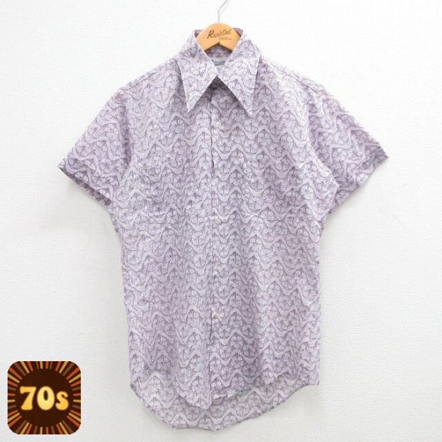 【50%OFF】70s 半袖シャツ 総柄 ホワイト M | 古着