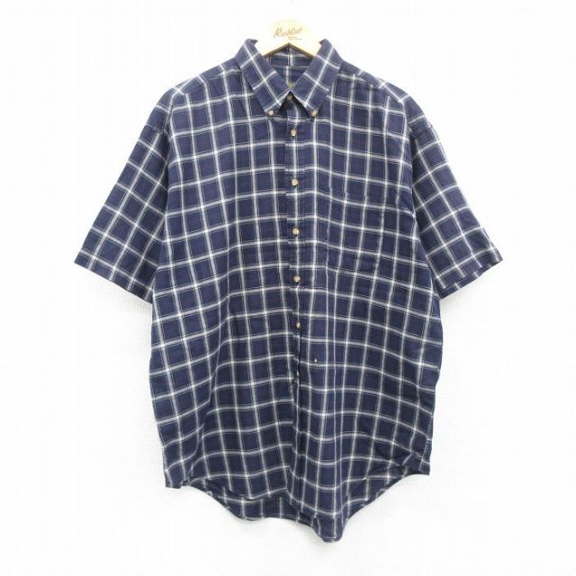 【50%OFF】00s 半袖シャツ ネイビーチェック XL | 古着