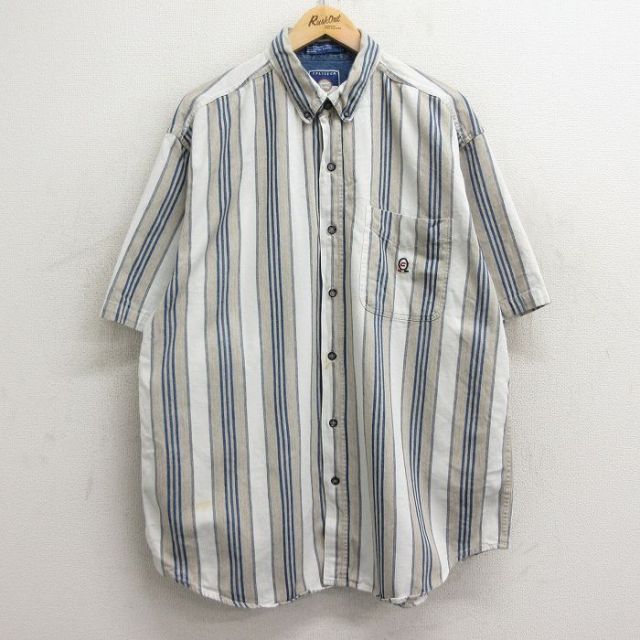 【50%OFF】00s 半袖シャツ ベージュストライプ XL | 古着