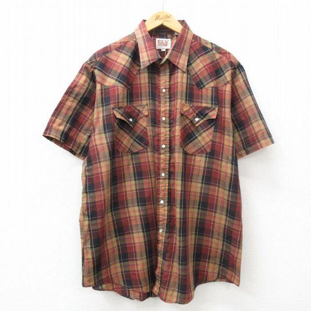 【50%OFF】ELY 90s 半袖ウエスタンシャツ チェック ブラウン XL | 古着