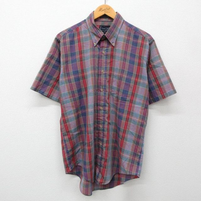 90s 半袖シャツ パープルチェック L | 古着