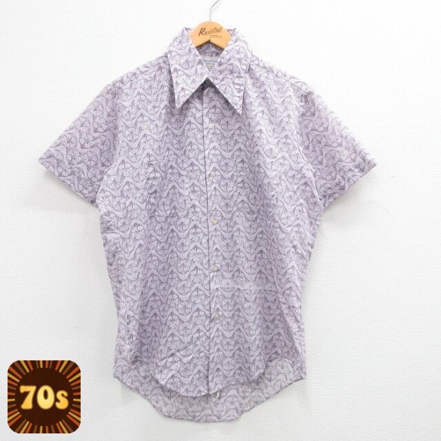 【50%OFF】70s 半袖シャツ 総柄 パープル M | 古着