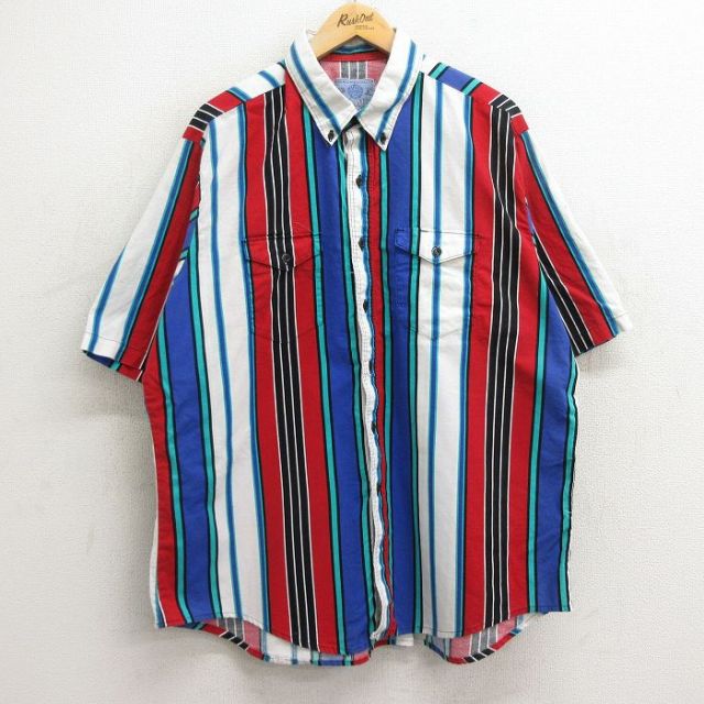 90s 半袖シャツ ホワイトストライプ XL | 古着