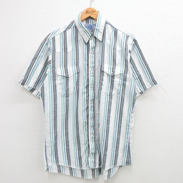 90s 半袖ウエスタンシャツ ホワイトストライプ L | 古着