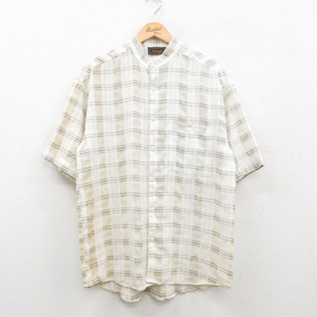 半袖シャツ ベージュチェック L | 古着
