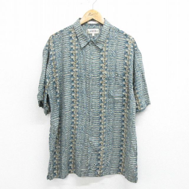 【50%OFF】00s 半袖シャツ 総柄 ネイビー XL | 古着