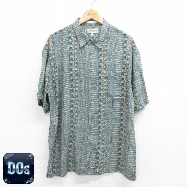 【50%OFF】00s 半袖シャツ 総柄 ネイビー XL | 古着