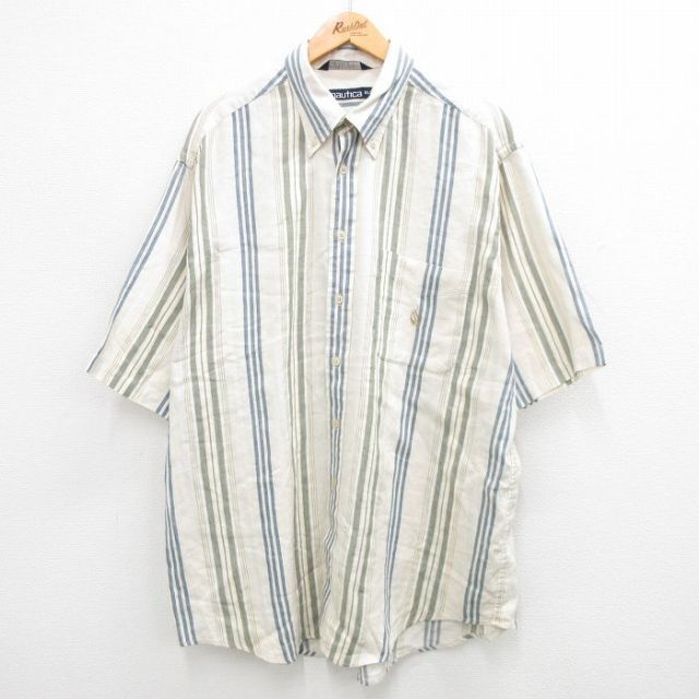 【50%OFF】ノーティカ 90s 半袖シャツ ワンポイントロゴ 生成りストライプ XL | 古着
