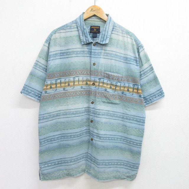 【50%OFF】ウールリッチ 00s 半袖シャツ 魚ルアー ネイビー XL | 古着
